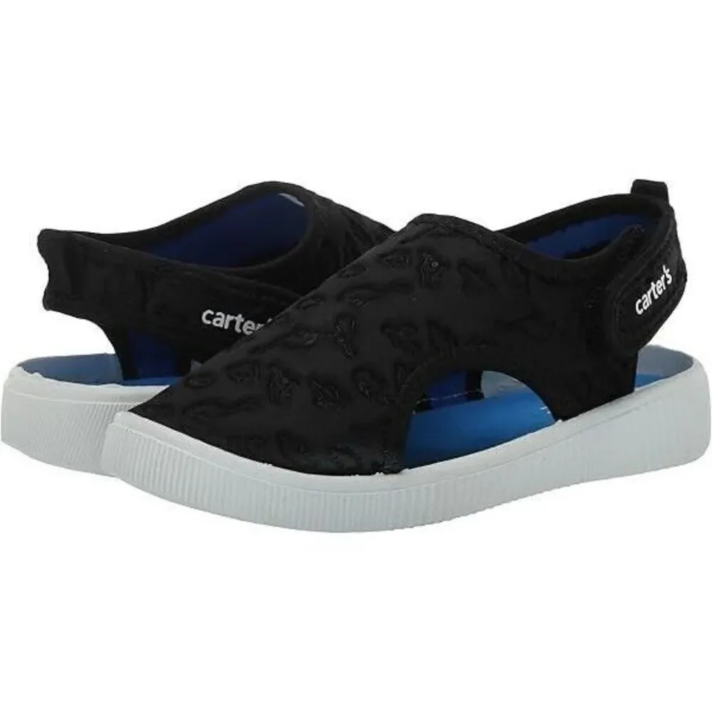 NWT Carters Toddler Shark Water Shoes‎ Sz 6 Black Padded Salinas Sandals